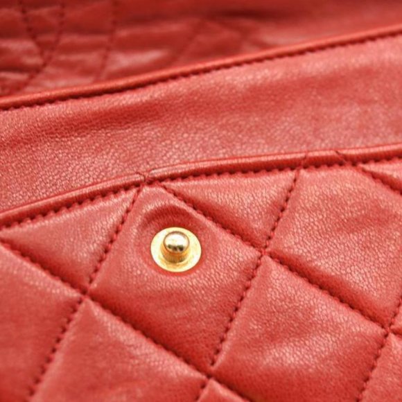 USED CHANEL Lambskin Quilted Small Double Flap Red - Picture 12 of 15